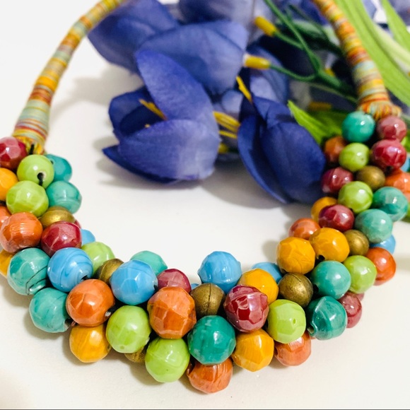 Ceramic multi Bead Woven Thread necklace - Picture 4 of 11